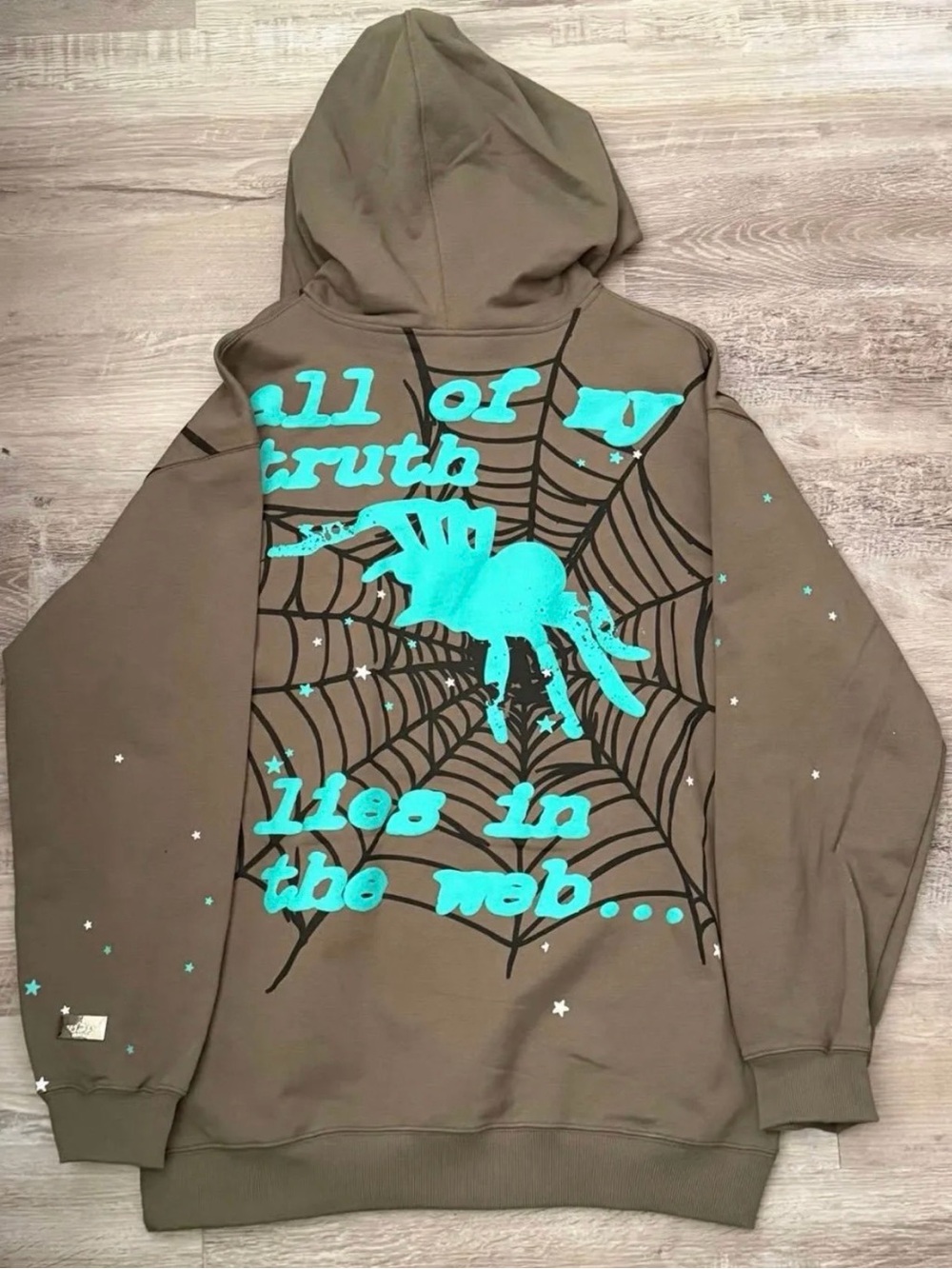 🕸️🕷️🕸️ Watson Olive Hoodie with Graphic Spiderweb and Stars - Picture 5 of 5